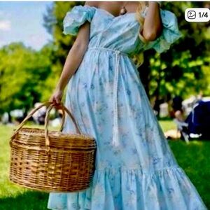 LoveShackFancy Estelle Light Blue Floral Maxi Dress